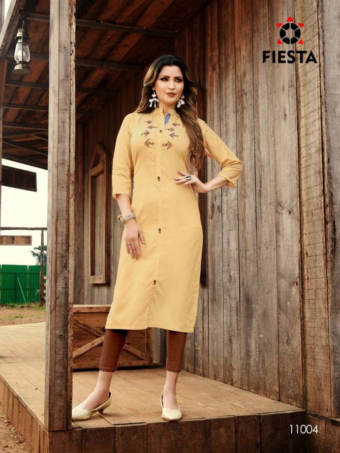 Fiesta Work Culture Latest Casual Wear Designer Three Fourth Sleeve Kurtis Collection
